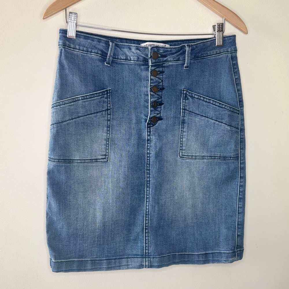 Velvet Heart Denim Women’s 29 Stretch Button Front Pencil Skirt Pockets Normcore